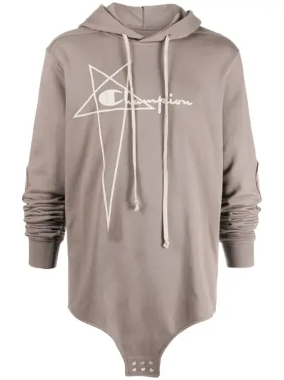 Rick Owens logo-embroidered hoodie - Grey