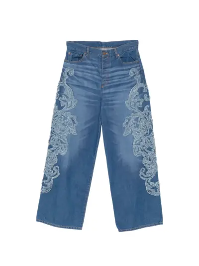 Taakk floral-appliqué jeans - Blue