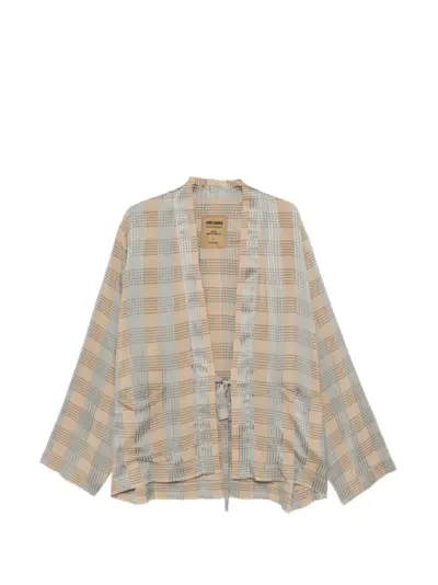 Uma Wang check-pattern tie-fastening jacket - Neutrals