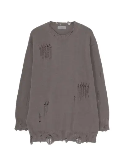 Yohji Yamamoto distressed crew-neck sweater - Grey