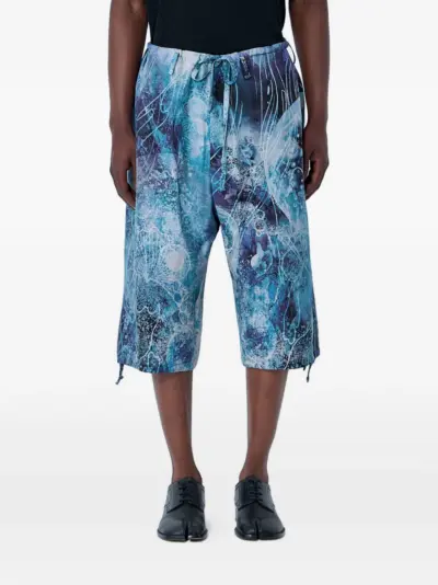 Yohji Yamamoto drawstring-waist wide-leg shorts - Blue