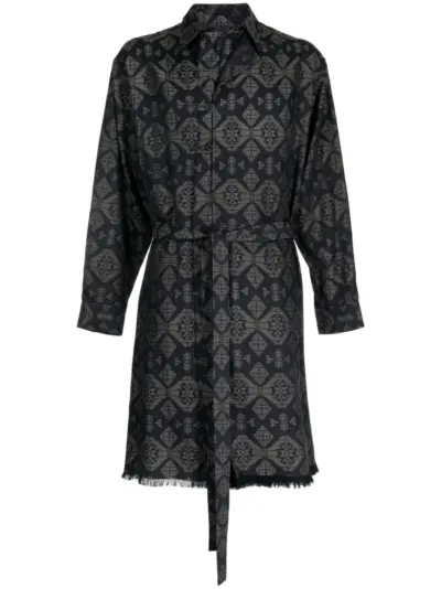 Yohji Yamamoto graphic-print cotton trench coat - Black