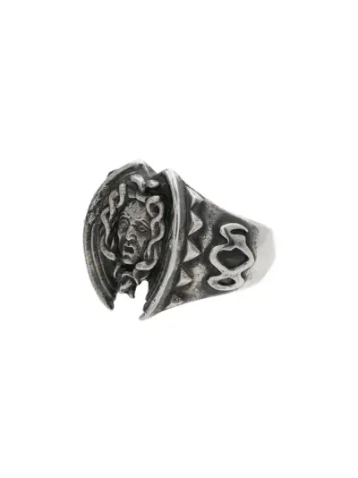 Yohji Yamamoto silver Medusa engraved ring - Metallic