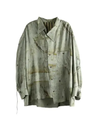 Ziggy Chen abstract-print silk shirt - Green