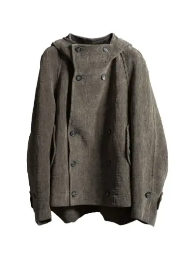 Ziggy Chen double-breasted hooded jacket - Brown