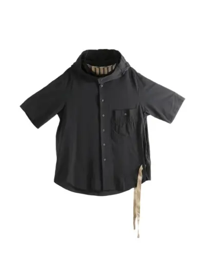 Ziggy Chen hooded short-sleeved shirt - Black
