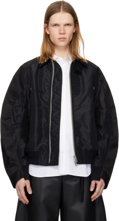 sacai Black Cotton Chino & Nylon Twill Bomber Jacket