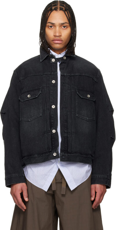 sacai Black Faded Denim Jacket