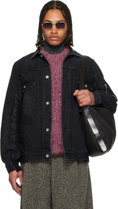 sacai Black Nylon Twill & Denim Jacket