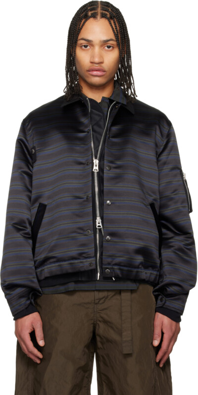 sacai Navy Horizontal Stripe Blouson Bomber Jacket
