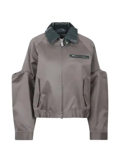 sacai leather-collar shirt jacket - Grey