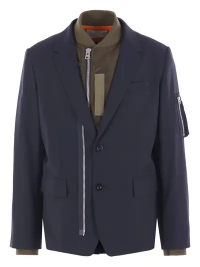 sacai zip-detail button jacket - Blue