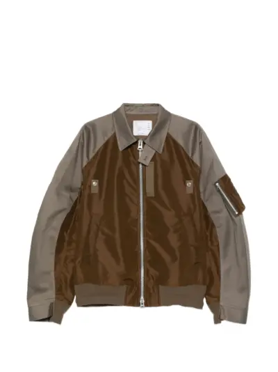 sacai zipped panelled jacket - Brown