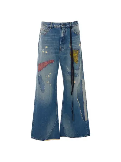 Ann Demeulemeester patchwork-distressed wide-leg jeans - Blue