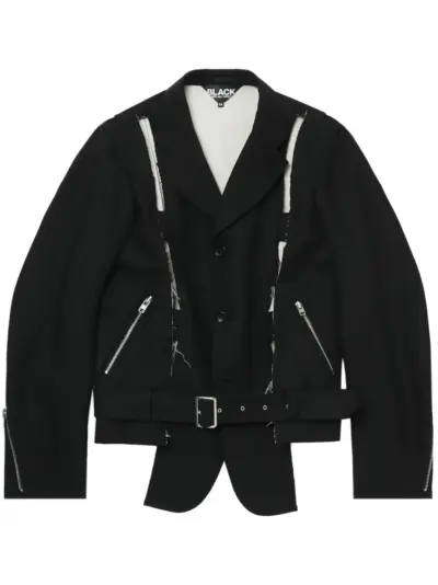 Black Comme Des Garçons cut-out detailed biker jacket