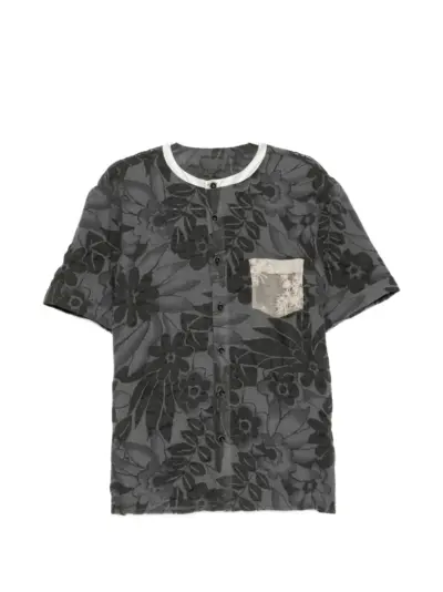 COMMUNS floral-print collarless shirt - Grey