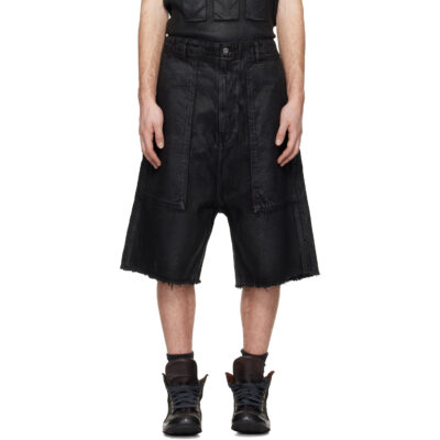 DET BLEV SENT Black Waxed Fatigue Shorts