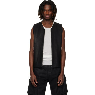 DET BLEV SENT Black Zip Leather Vest