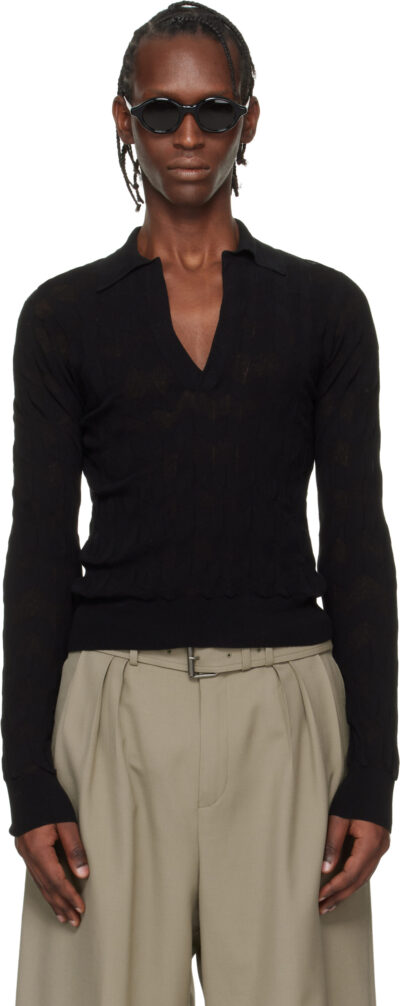Dries Van Noten Black Knit Polo