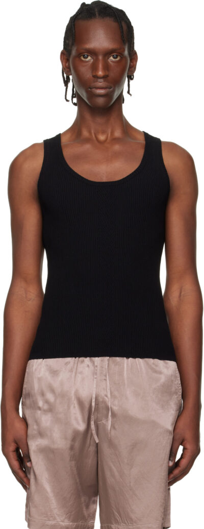 Dries Van Noten Black Rib Knit Tank Top