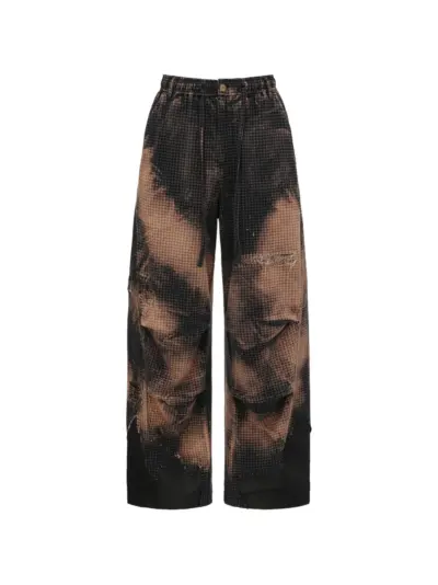 Feng Chen Wang distressed-effect checked-pattern trousers - Brown