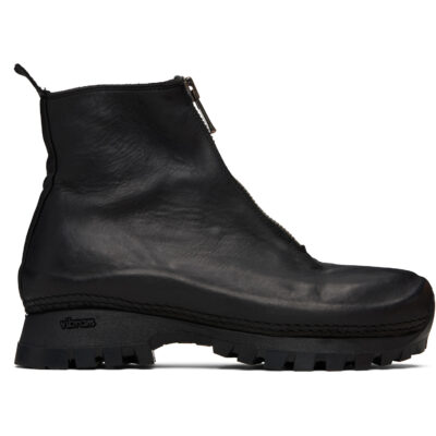 Guidi Black VS01 Leather Front Zip Ankle Boots