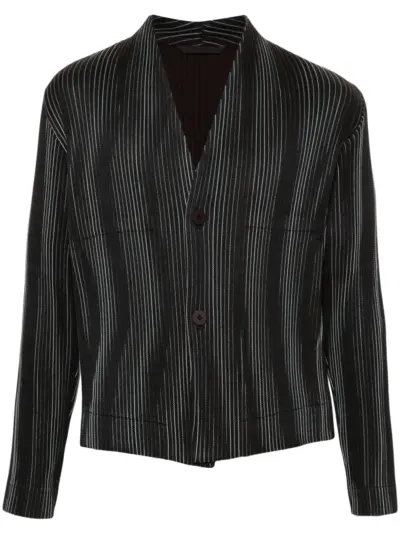 Homme Plissé Issey Miyake Tweed Pleats collarless jacket - Black