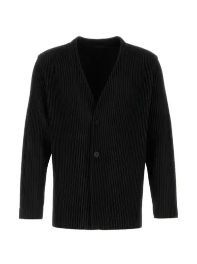 Issey Miyake pleated V-neck jacket - Black