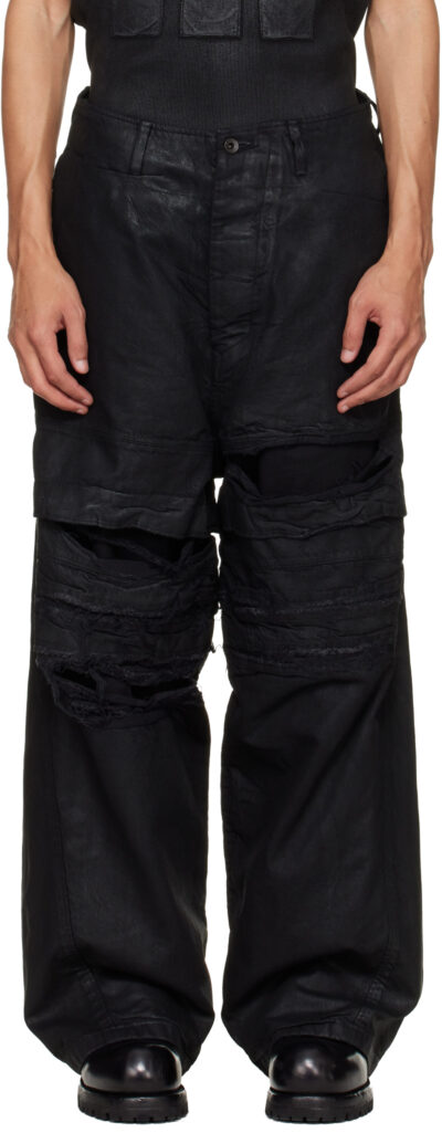 Julius Black Coated Destroy Baggy Jeans