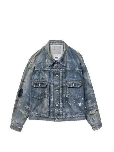 Junya Watanabe MAN paint-splash denim jacket - Blue