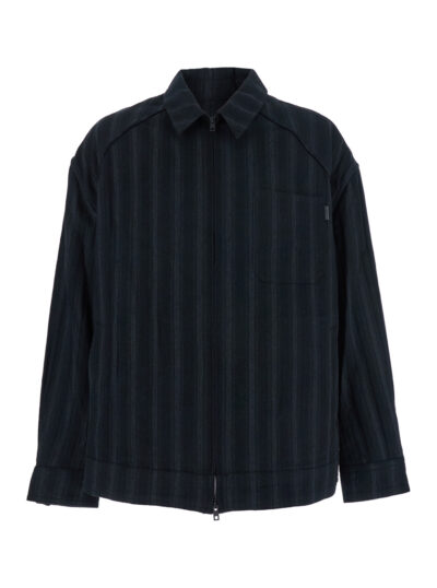 Juun. J Black Jacket with Classic Collar and All-Over Stirped Motif in Wool Cotton Blend Man Outerwear - Men