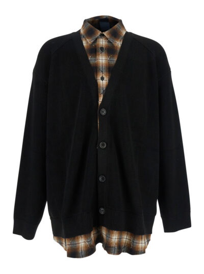 Juun. J Black Sweater with Layered Design and Classic Collar in Cotton Wool Blend Man Jersey - Men