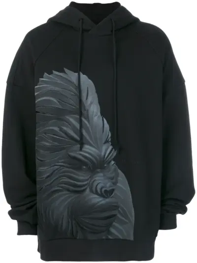 Juun.J ape print hoodie - Black