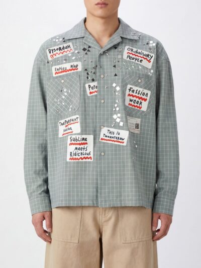 MAISON MIHARA YASUHIRO Check Cotton Shirt with Cuban Collar and Asymmetric Hem