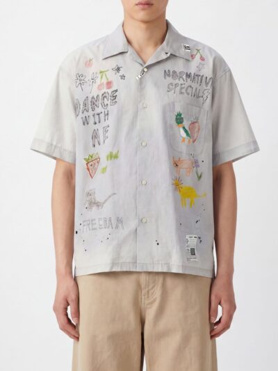 MAISON MIHARA YASUHIRO Graphic Print Cotton-Blend Bowling Shirt with Cuban Collar