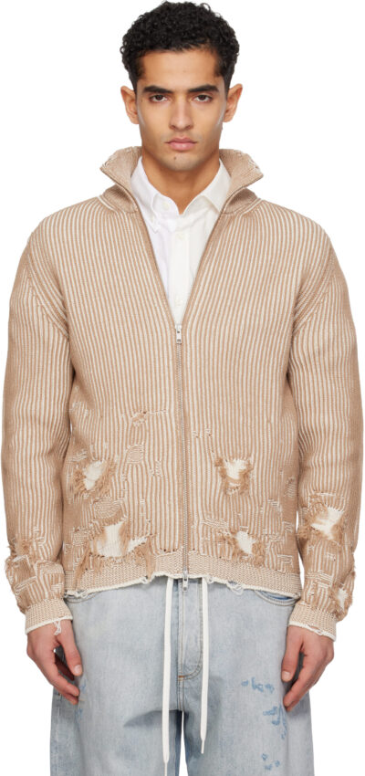 MM6 Maison Margiela Beige Ribbed Knit Jacket