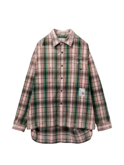 Maison MIHARA YASUHIRO logo-embroidered checked shirt - Pink
