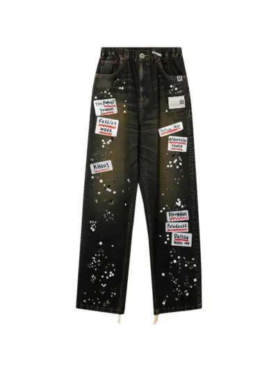 Maison MIHARA YASUHIRO sticker-patch stud-embellished jeans - Black