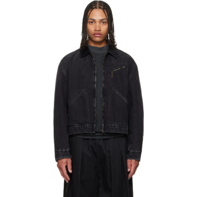 Maison Margiela Black Corduroy Collar Faded Denim Jacket