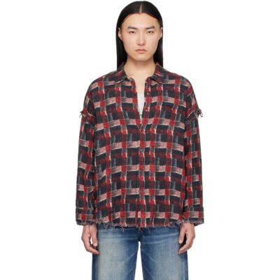 R13 Black & Red Shredded Seam Drop Neck Reversible Shirt