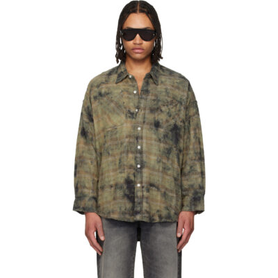 R13 Khaki Drop Neck Work Shirt