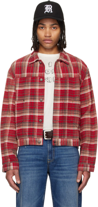 R13 Red Relaxed Pleated Trucker Jacket