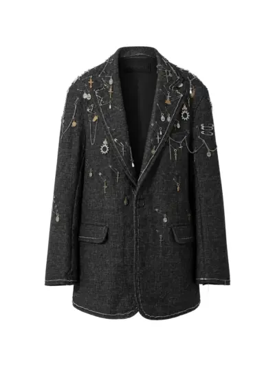 R13 safety-pin-embellished frayed blazer - Grey