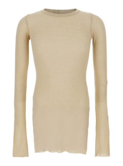 Rick Owens Beige T-Shirt with Round Neck and Ribbed Design in Viscose Silk Blend for Men Tshirts Polo Shirts - Men