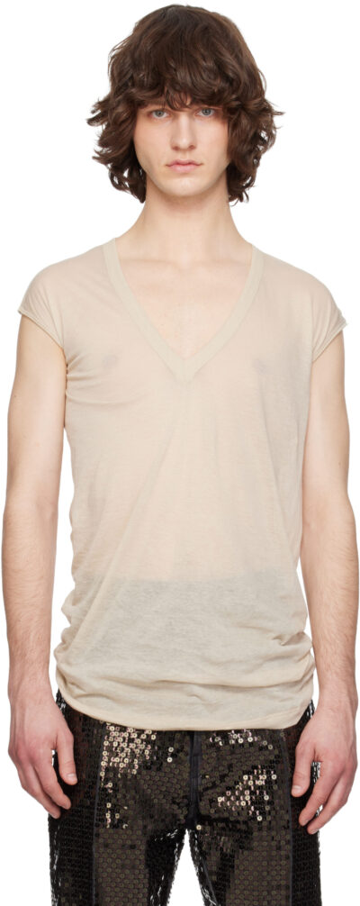 Rick Owens Beige Temple Deep V SL T-shirt