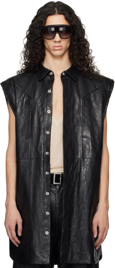 Rick Owens Black Temple Jumbo Outshirt Leather Vest