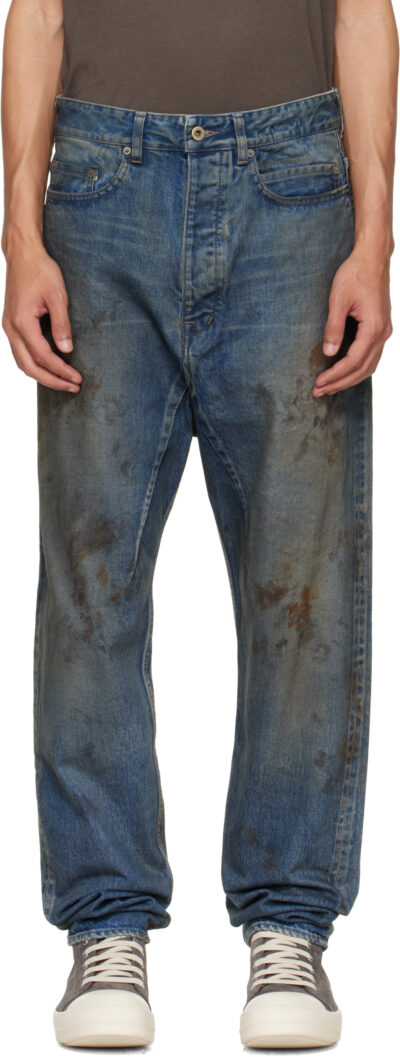 Rick Owens DRKSHDW Blue Temple Collapse Long Jeans