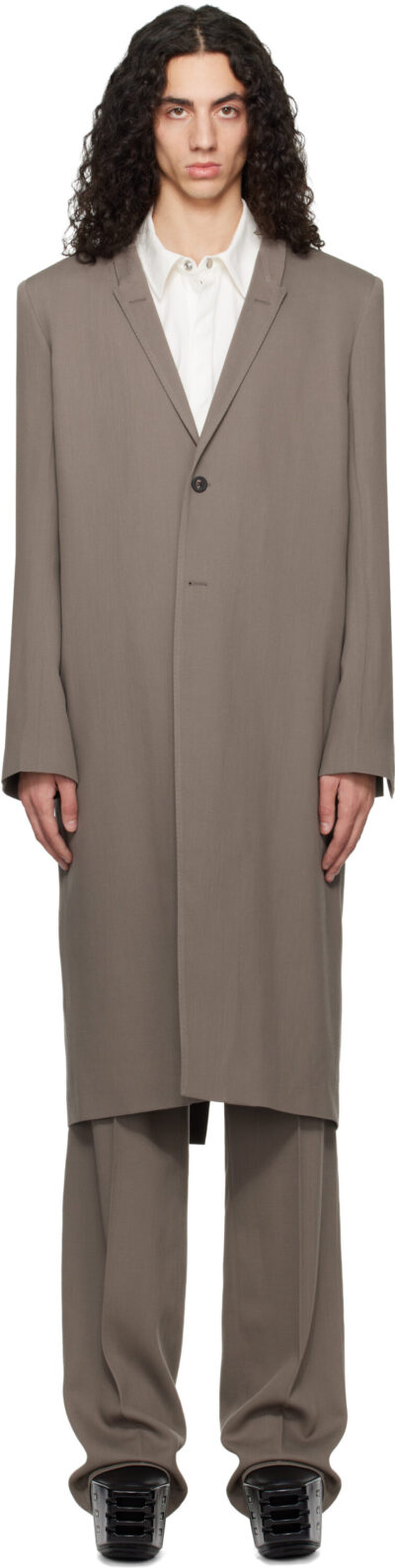 Rick Owens Gray Temple Twisted Wool Concordian Coat