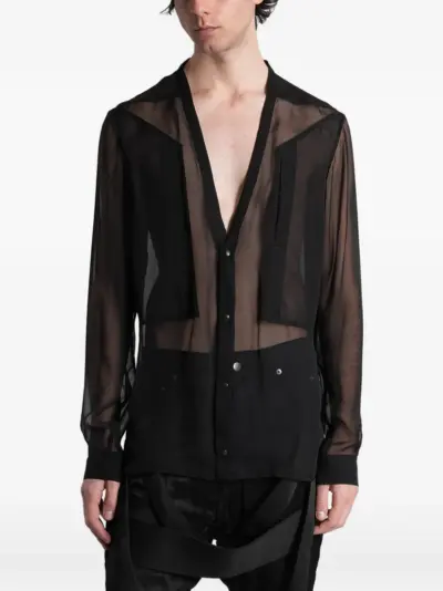 Rick Owens Larry Fogpocket sheer-finish V-neck silk shirt - Black