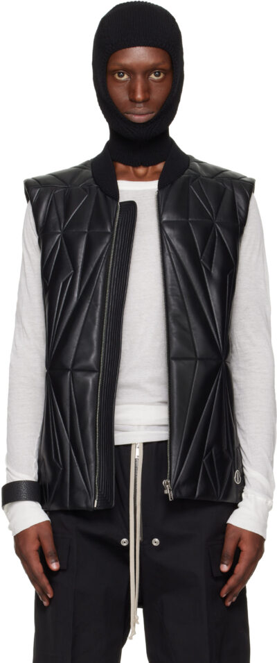 Rick Owens Moncler + Rick Owens Black Geocamo Flight Leather Vest